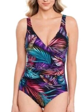 miradonna by miracesuit one piece palm print swimsuit size 12